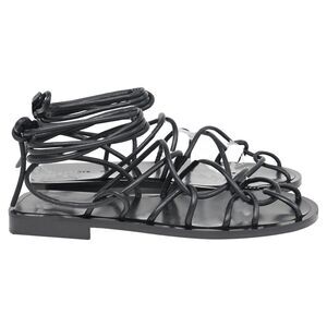 Khaite Lyon Lace-Up Flat Sandals in Black Leather
